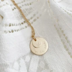 Discount HappyBulle Pendentif réversible personnalisé double médailles gravées plaqué or 10 mm et 19 mm Plaqué or 18k
