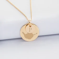 Discount HappyBulle Pendentif réversible personnalisé double médailles gravées plaqué or 10 mm et 19 mm Plaqué or 18k