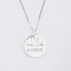 New HappyBulle Pendentif réversible personnalisé double médailles gravées argent 10 mm et 19 mm Argent rhodié 925