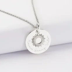 Online HappyBulle Pendentif réversible personnalisé médaille gravée argent 19 mm et breloque soleil 10 mm Argent rhodié 925