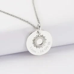 Online HappyBulle Pendentif réversible personnalisé médaille gravée argent 19 mm et breloque soleil 10 mm Argent rhodié 925