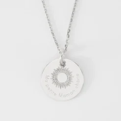 Online HappyBulle Pendentif réversible personnalisé médaille gravée argent 19 mm et breloque soleil 10 mm Argent rhodié 925