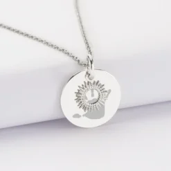 Online HappyBulle Pendentif réversible personnalisé médaille gravée argent 19 mm et breloque soleil 10 mm Argent rhodié 925