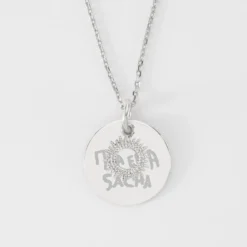 Online HappyBulle Pendentif réversible personnalisé médaille gravée argent 19 mm et breloque soleil 10 mm Argent rhodié 925