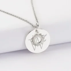 Online HappyBulle Pendentif réversible personnalisé médaille gravée argent 19 mm et breloque soleil 10 mm Argent rhodié 925