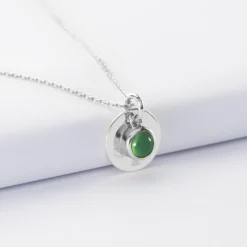 Outlet HappyBulle Pendentif réversible personnalisé médaille gravée argent 15 mm et breloque pierre naturelle 8 mm Argent rhodié 925