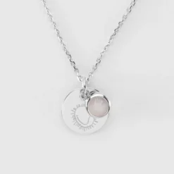 Outlet HappyBulle Pendentif réversible personnalisé médaille gravée argent 15 mm et breloque pierre naturelle 8 mm Argent rhodié 925
