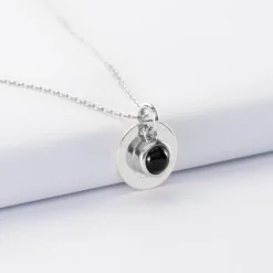 Outlet HappyBulle Pendentif réversible personnalisé médaille gravée argent 15 mm et breloque pierre naturelle 8 mm Argent rhodié 925
