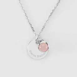 Outlet HappyBulle Pendentif réversible personnalisé médaille gravée argent 15 mm et breloque pierre naturelle 8 mm Argent rhodié 925