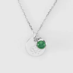 Outlet HappyBulle Pendentif réversible personnalisé médaille gravée argent 15 mm et breloque pierre naturelle 8 mm Argent rhodié 925