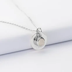 Outlet HappyBulle Pendentif réversible personnalisé médaille gravée argent 15 mm et breloque pierre naturelle 8 mm Argent rhodié 925