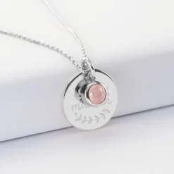 Best HappyBulle Pendentif réversible personnalisé médaille gravée argent 19 mm et breloque pierre naturelle 8 mm Argent rhodié 925