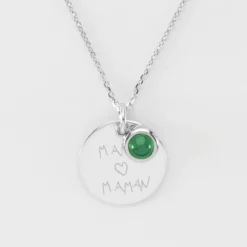 Best HappyBulle Pendentif réversible personnalisé médaille gravée argent 19 mm et breloque pierre naturelle 8 mm Argent rhodié 925