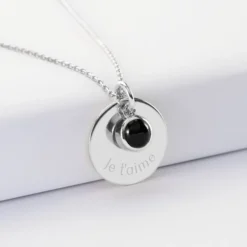 Best HappyBulle Pendentif réversible personnalisé médaille gravée argent 19 mm et breloque pierre naturelle 8 mm Argent rhodié 925