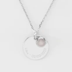 Best HappyBulle Pendentif réversible personnalisé médaille gravée argent 19 mm et breloque pierre naturelle 8 mm Argent rhodié 925