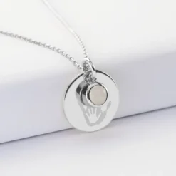 Best HappyBulle Pendentif réversible personnalisé médaille gravée argent 19 mm et breloque pierre naturelle 8 mm Argent rhodié 925