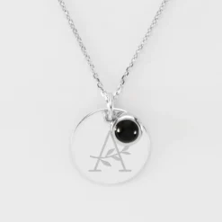 Best HappyBulle Pendentif réversible personnalisé médaille gravée argent 19 mm et breloque pierre naturelle 8 mm Argent rhodié 925