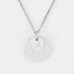 Best HappyBulle Pendentif réversible personnalisé double médailles martelées gravées argent 10 mm et 19 mm Argent rhodié 925