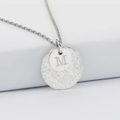 Best HappyBulle Pendentif réversible personnalisé double médailles martelées gravées argent 10 mm et 19 mm Argent rhodié 925