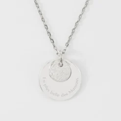 Best HappyBulle Pendentif réversible personnalisé double médailles martelées gravées argent 10 mm et 19 mm Argent rhodié 925