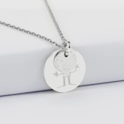 Best HappyBulle Pendentif réversible personnalisé double médailles martelées gravées argent 10 mm et 19 mm Argent rhodié 925