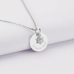 New HappyBulle Pendentif réversible personnalisé médaille gravée argent 15 mm et breloque étoile brillante 6 mm Argent rhodié 925