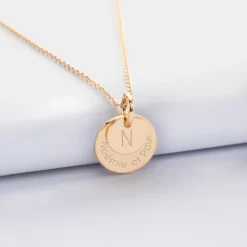 Hot HappyBulle Pendentif réversible personnalisé double médailles gravées plaqué or 10 mm et 15 mm Plaqué or 18k