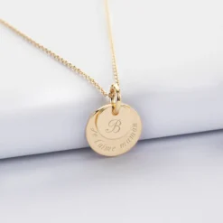 Hot HappyBulle Pendentif réversible personnalisé double médailles gravées plaqué or 10 mm et 15 mm Plaqué or 18k