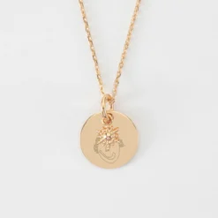 Discount HappyBulle Pendentif réversible personnalisé médaille gravée plaqué or 15 mm et breloque étoile brillante 6 mm Plaqué or 18k