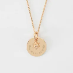 Discount HappyBulle Pendentif réversible personnalisé médaille gravée plaqué or 15 mm et breloque étoile brillante 6 mm Plaqué or 18k