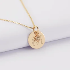 Discount HappyBulle Pendentif réversible personnalisé médaille gravée plaqué or 15 mm et breloque étoile brillante 6 mm Plaqué or 18k