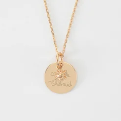 Discount HappyBulle Pendentif réversible personnalisé médaille gravée plaqué or 15 mm et breloque étoile brillante 6 mm Plaqué or 18k