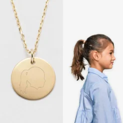 Sale HappyBulle Pendentif silhouette personnalisé médaille plaqué or 19 mm - "Profil gravé" Plaqué or 18k
