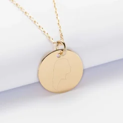 Sale HappyBulle Pendentif silhouette personnalisé médaille plaqué or 19 mm - 