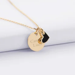 New HappyBulle Pendentif Témoin personnalisé médaille gravée plaqué or 15 mm et breloque coeur email 10 mm Plaqué or 18k
