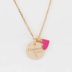 New HappyBulle Pendentif Témoin personnalisé médaille gravée plaqué or 15 mm et breloque coeur email 10 mm Plaqué or 18k