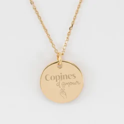 Hot HappyBulle Pendentif Témoin personnalisé médaille soleil coeur bombé gravée plaqué or 19 mm Plaqué or 18k
