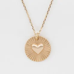 Hot HappyBulle Pendentif Témoin personnalisé médaille soleil coeur bombé gravée plaqué or 19 mm Plaqué or 18k
