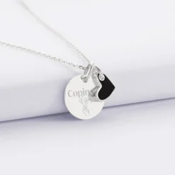 Sale HappyBulle Pendentif Témoin personnalisé médaille gravée argent 15 mm et breloque coeur email 10 mm Argent rhodié 925