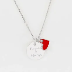 Sale HappyBulle Pendentif Témoin personnalisé médaille gravée argent 15 mm et breloque coeur email 10 mm Argent rhodié 925