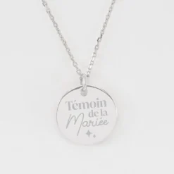 Discount HappyBulle Pendentif Témoin personnalisé médaille soleil coeur bombé gravée argent 19 mm Argent rhodié 925