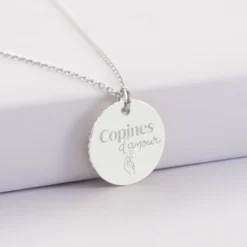 Discount HappyBulle Pendentif Témoin personnalisé médaille soleil coeur bombé gravée argent 19 mm Argent rhodié 925