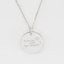 Discount HappyBulle Pendentif Témoin personnalisé médaille soleil coeur bombé gravée argent 19 mm Argent rhodié 925