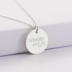 Discount HappyBulle Pendentif Témoin personnalisé médaille soleil coeur bombé gravée argent 19 mm Argent rhodié 925