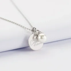 Hot HappyBulle Pendentif Témoin personnalisé médaille gravée argent 15 mm et breloque perle nacre 10 mm