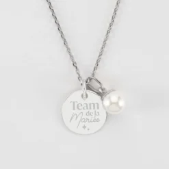 Hot HappyBulle Pendentif Témoin personnalisé médaille gravée argent 15 mm et breloque perle nacre 10 mm