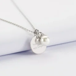 Hot HappyBulle Pendentif Témoin personnalisé médaille gravée argent 15 mm et breloque perle nacre 10 mm