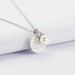 Hot HappyBulle Pendentif Témoin personnalisé médaille gravée argent 15 mm et breloque perle nacre 10 mm