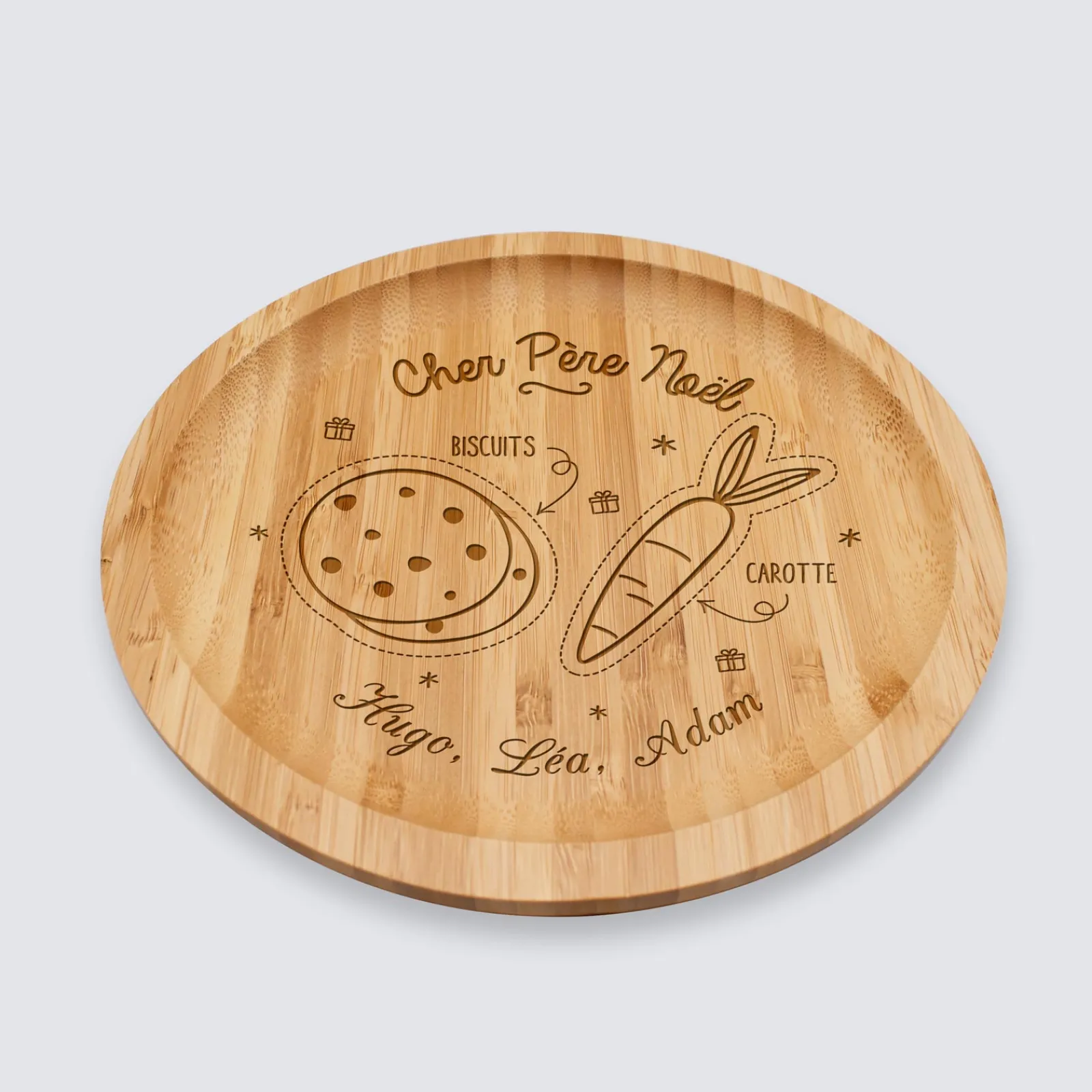 Best HappyBulle Plateau rond Noël personnalisé bois gravé 20x20 cm - édition spéciale "Goûter du Père Noël"