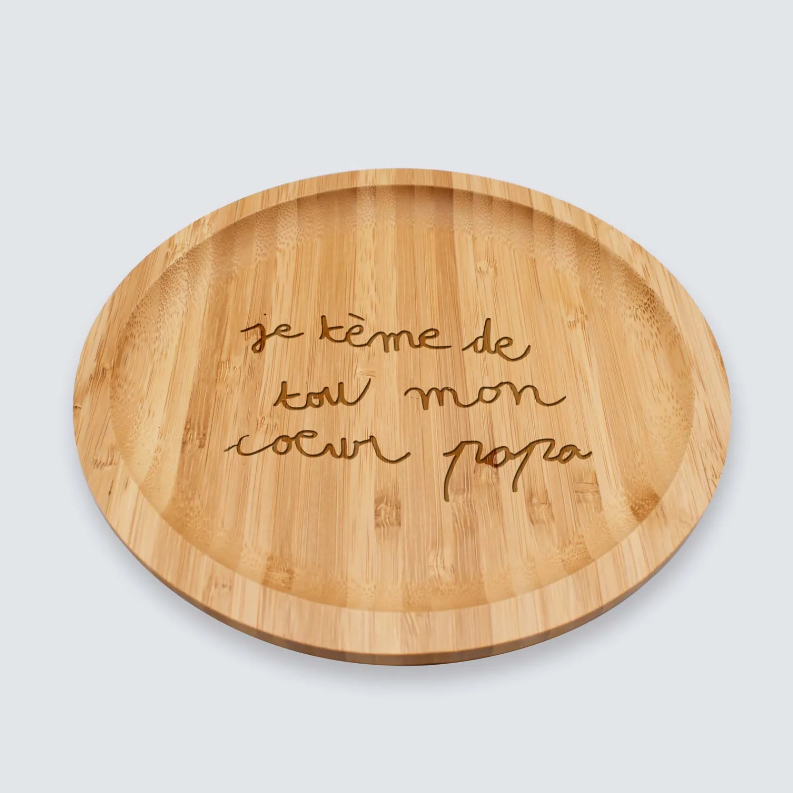 Discount HappyBulle Plateau rond personnalisé bois gravé 20x20 cm